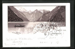 Lithographie Schönau, Königsee Mit Boot Vom Malerwinkel Aus Gesehen  - Autres & Non Classés