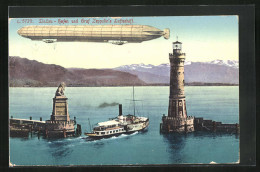 AK Lindau, Hafen Mit Dampfer Und Graf Zeppelin`s Luftschiff  - Airships