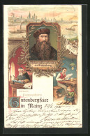 Lithographie Mainz, 500 Jährige Gutenberg-Feier  - Mainz