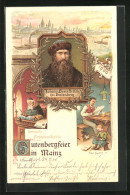 Lithographie Mainz, 500 Jahr Feier Gutenbergs  - Mainz