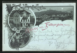 Mondschein-Lithographie Falkenstein /Taunus, Restaurant Zum Taunus Von W. Hasselbach, Burgruine  - Taunus