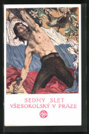 Künstler-AK Praha, Sedmy Slet Vsesokolsky 1920, Mann Mit Schild Und Fahne  - Otros & Sin Clasificación