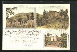 Lithographie Schwarzburg, Gasthaus Schweizerhaus Im Schwarzathal, Ruine Eberstein  - Other & Unclassified