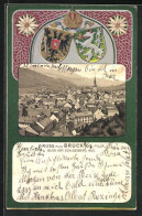 Lithographie Bruck A. D. Mur, Ausblick Vom Schlossberg, Stadt-Wappen  - Autres & Non Classés