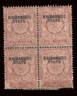 India RAIRAKHOL STATE Block Of 4 Revenue Stamps Used - Other & Unclassified