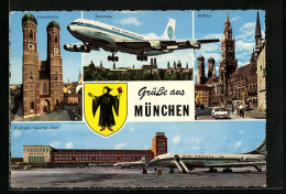 AK München, Flughafen Riem, Rathaus, Frauenkirche, Panorama  - Altri & Non Classificati