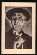 AK Schauspieler Werner Kroll Mit Hut Und Brille, Autograph  - Actors