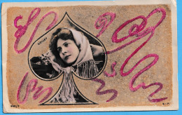 934 SPADES CARD SUIT DOLLEY WOMAN PORTRAIT TEXTURIZED VERY RARE POSTCARD - Femmes