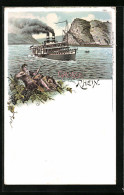 Lithographie Dampfer Auf Dem Rhein  - Autres & Non Classés