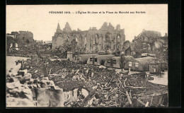 CPA Pèronne, L`Èglise St-Jean Et La Place Du Marchè Aux Herbes  - Altri & Non Classificati