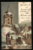 Künstler-AK Theodor Guggenberger: Januar, Blick über Die Dächer Der Stadt Auf Den Kirchturm Im Schnee  - Guggenberger, T.