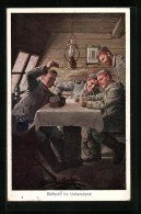 AK Gefecht Im Unterstand, Soldaten Am Tisch Beim Kartenspiel  - Cartes à Jouer