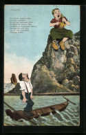 AK Loreley Mit Kamm Auf Felsen Und Mann Im Boot  - Fairy Tales, Popular Stories & Legends