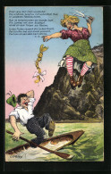 AK Loreley Mit Schere Auf Felsen Und Mann Im Boot  - Fairy Tales, Popular Stories & Legends