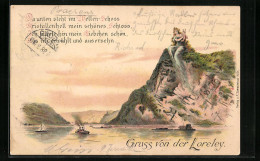 Lithographie Loreley Bei Abendstimmung  - Fairy Tales, Popular Stories & Legends