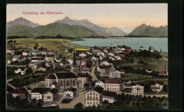 AK Chieming, Ortsansicht Mit Kirche Und Chiemsee  - Autres & Non Classés