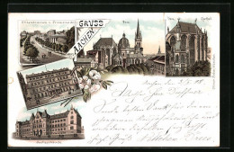 Lithographie Aachen, Elisenbrunnen, Dom Und Justizgebäude  - Aken