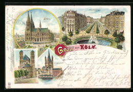 Lithographie Köln, Ortsansicht Mit Dom Und St. Martin  - Koeln