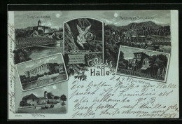 Mondschein-Lithographie Halle A. S., Burg Giebichenstein, Moritzburg, Bad Wittekind  - Other & Unclassified