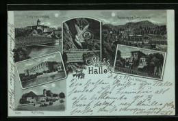 Mondschein-Lithographie Halle A. S., Burg Giebichenstein, Moritzburg, Bad Wittekind  - Andere & Zonder Classificatie