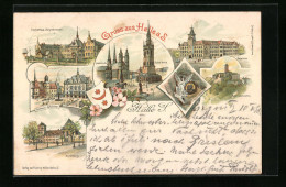 Lithographie Halle A. S., Rathaus Und Rathskeller, Moritzburg  - Other & Unclassified