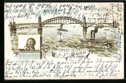 Lithographie Bonn, Rheinbrücke Mit Brückenmännchen  - Bonn