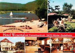 73727689 Godelheim Hotel Wesertal Weser Strandpartie Garten Hausansicht Gastraum - Höxter