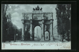 Mondschein-AK München, Strassenpartie Am Siegestor Mit Ludwigskirche  - Muenchen