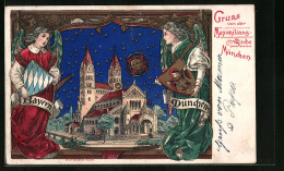 Lithographie München, Maximilianskirche Mit Engelsgestalten Und Wappen  - Muenchen