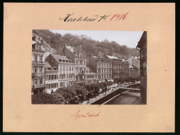 Fotografie Brück & Sohn Meissen, Ansicht Karlsbad, Sprudelstrasse Mit Hotels Amerikaner, Goldener Helm, Salvator  - Plaatsen