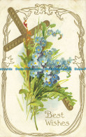 R646575 Best Wishes. Blue Flowers And Cross - World