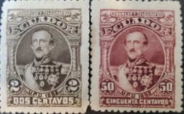 OH) 1892 ECUADOR, PRESIDENT  JUAN FLORES, SCT 24 2c Brown, SCT 28 50c Maroon,  EXCELLENT CONDITION - Ecuador