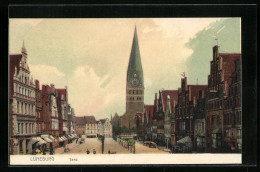 AK Lüneburg, Strasse Sand Mit Geschäften Und Kirche  - Lüneburg