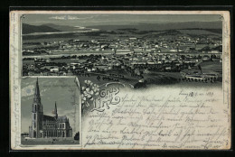 Mondschein-Lithographie Linz, Teilansicht, Maria Empfängnis Dom  - Sonstige & Ohne Zuordnung