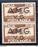 AMG. VG. - Posta Aerea Lire 25 Bruno Coppia Filigrana Lettere 10/10 DX - Mint/hinged