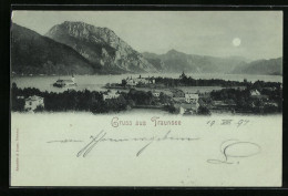 Mondschein-AK Gmunden Am Traunsee, Totalansicht Mit Bergpanorama  - Sonstige & Ohne Zuordnung