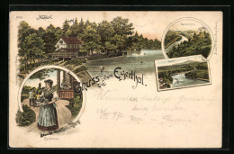 Lithographie Karlsbad, Gasthaus Mühlerl Im Egerthal  - Czech Republic