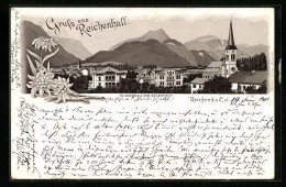 Lithographie Reichenhall, Datiert 1891, Teilansicht Mit Kirche Vom Gradierhaus Her  - Bad Reichenhall