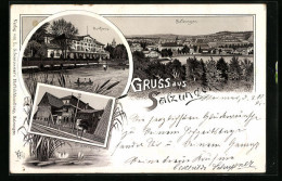 Vorläufer-Lithographie Salzungen, 1895, Kurhaus, Gradirhaus, Teilansicht Vom Ort  - Bad Salzungen