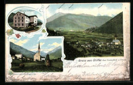 Artista-Cartolina Stilfes, Gasthaus J. Wieser, Kirche, Gesamtansicht  - Andere & Zonder Classificatie