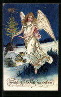 AK Fröhliche Weihnachten, Christkind Mit Tannenbaum  - Angels