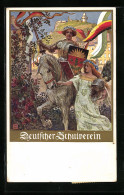 Künstler-AK Karl Friedrich Gsur: Deutscher Schulverein Nr. 106: Krieger Zu Pferde Mit Hübschem Mädchen  - Weltkrieg 1914-18