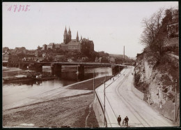 Fotografie Brück & Sohn Meissen, Ansicht Meissen I. Sa., Weg An Der Elbe Mit Raddampfer Bodenbach, Blick Zur Stadt  - Orte