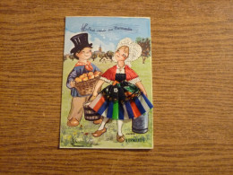 Carte Brodée "J'irai Revoir Ma Normandie" - Jeune Couple- Jeune Femme Costume Brodé/Tissu - 10,5x15cm Env. - Borduurwerk