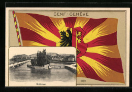 AK Genève, Uferpartie, Fahne Mit Wappen  - Genève