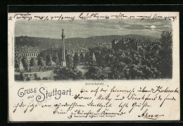 Mondschein-Lithographie Stuttgart, Der Schlossplatz Aus Der Vogelschau  - Stuttgart