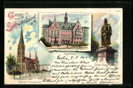 Lithographie Schöneberg, Apostel Pauluskirche, Rathaus, Denkmal Kaiser Wilhelm I.  - Schöneberg