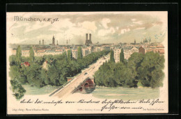 Lithographie München, Maximilianstrasse Aus Der Vogelschau  - München