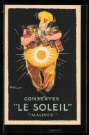 Künstler-AK Konserven Le Soleil, Malines, Koch Mit Dosen, Reklame  - Advertising
