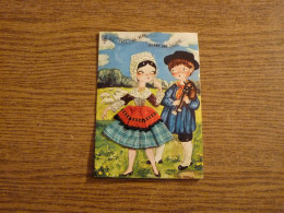 Carte Brodée "Au Pays Du Berri Quand Une Fillette...." - Jeune Couple- Jeune Femme Costume Brodé/Tissu - 10,5x15cm Env. - Bestickt